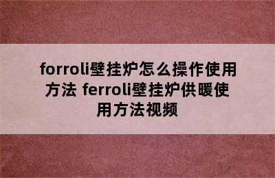 forroli壁挂炉怎么操作使用方法 ferroli壁挂炉供暖使用方法视频